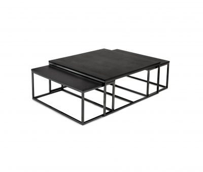 Salongbord Oceanside sett av 3 bord sort metall eike finer