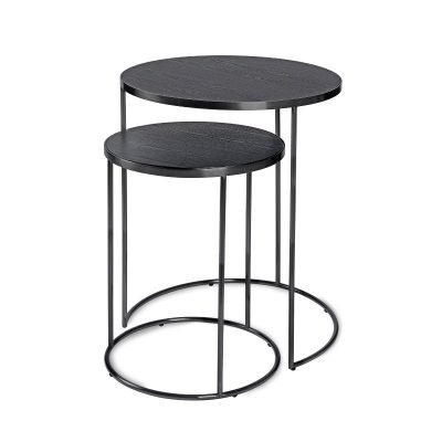 Settbord Manchester sort metall sort eikefiner sett 2 bord