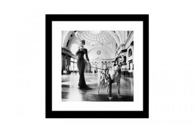 Glass picture w/frame Lady & Dog 60 cm x 60cm